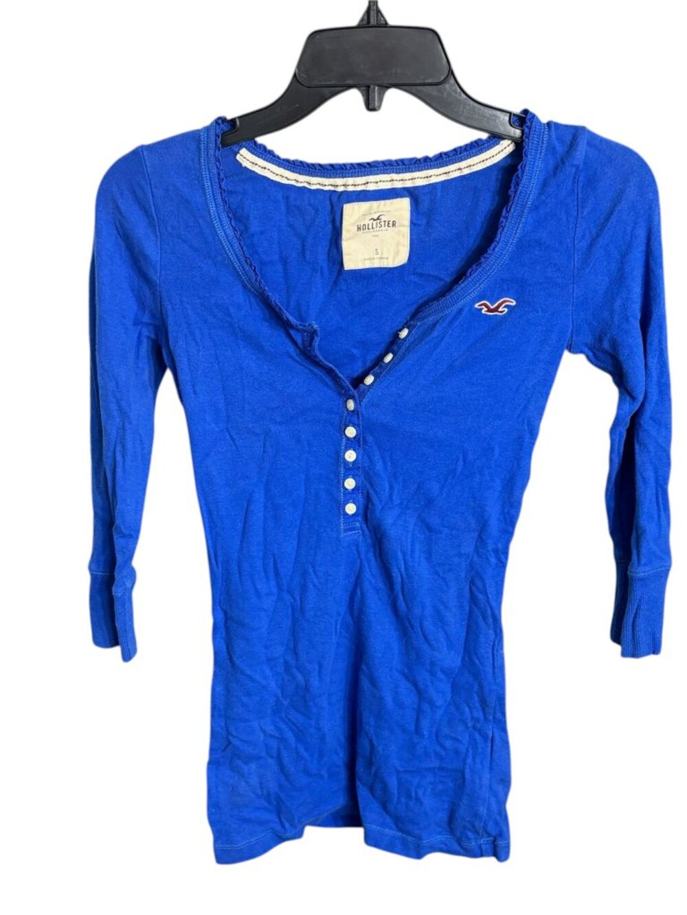 Hollister Blouse Henley V-Neck Button Blue Size Small